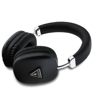 Guess Saffiano PU Leather Triangle Logo belaidės ausinės juodos spalvos