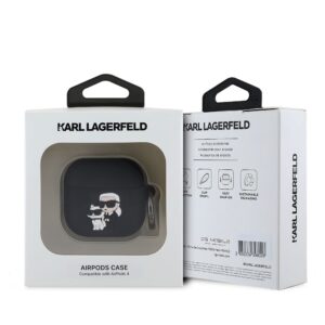 Karl Lagerfeld 3D Logo NFT Karl and Choupette silikoninis dėklas skirtas AirPods 4 juodos spalvos - Image 2