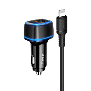 KAKU automobilinis įkroviklis KSC-528 Shengyu - 2xUSB - 2,8A su USB to Lightning juodos spalvos - Image 1