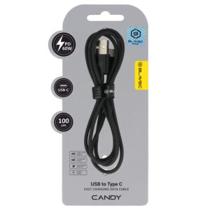 Blavec Kabelis Candy pintas - USB į Type C - PD 60W 3A 1 m Apple CarPlay/Android Auto (CCA-UC3B10) juodos spalvos