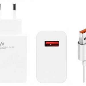 Xiaomi MDY-14-EL USB-A 33W įkroviklis + kabelis USB-C 6A baltos spalvos (Bulk pakuotė)