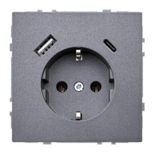 Kištukinis lizdas ir USB A+C kroviklis LIREGUS MODERN,juoda