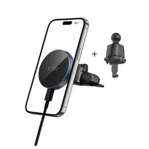 Juodas automobilinis magnetinis telefono laikiklis su 15W belaidžiu krovimu "Tech-Protect MM15W-V5 CD & Vent" - Image 10