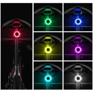 Rockbros Q1 Rear Bike Light 7 Color LED + USB-C - USB-A Cable - juodos spalvos - Image 3