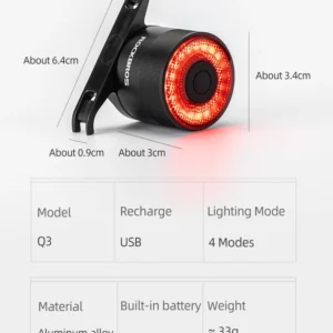 Rockbros Q3 Rear Bike Light with Smart Stop System - juodos spalvos - Image 6