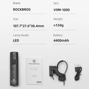 Rockbros V9M-1000 priekinis dviračio žibintas 1000lm - juodos spalvos - Image 9