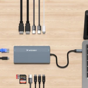 USB-C Hub 14 in 1 Wozinsky WDS03Y5S Multifunctional, Aluminum, for 3 Monitors, with 15 cm Cable - Gray - Image 5