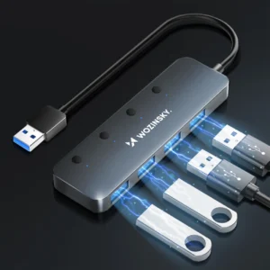USB-A Hub Wozinsky WHS080YSS 4 x USB-A 3.0 with individual switches, aluminum, with 30 cm cable - gray - Image 3