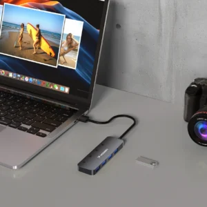 USB-A Hub Wozinsky WHS080YSS 4 x USB-A 3.0 with individual switches, aluminum, with 30 cm cable - gray - Image 4