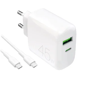 Puro Daily Prolite 45W USB-C USB-A Power Delivery Charger su USB-C kabelis - baltos spalvos