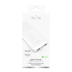 Powerbank Puro DAILY 10 PLUS 10000mAh 2x USBA / 1x USB-C 22.5W - baltos spalvos - Image 3