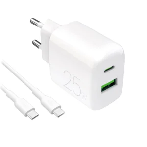 Puro PROLITE 25W USB-A / USB-C wall charger + USB-C - USB-C cable 1.2m - baltos spalvos