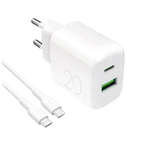 Puro PROLITE 20W USB-A / USB-C wall charger + USB-C - USB-C cable 1.2m - baltos spalvos