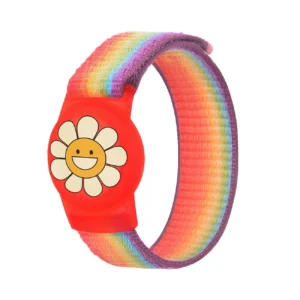 Apple AirTag Kids Nylon Wrist apyrankės dėklas - with Flower and Rainbow Stripe