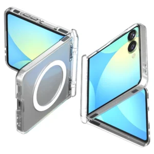 Spigen Ultra Hybrid Pro Mag MagSafe dėkals skirtas Samsung Galaxy Z Flip 7 - Clear and baltos spalvos