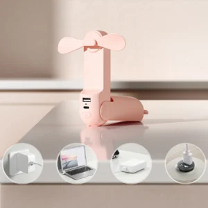 Jisulife rankinis ventiliatorius Life8 Plus Portable USB Fan with Power Bank Function 4500mAh and Flashlight - rožinės spalvos - Image 9