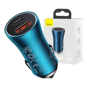 Baseus Golden Contactor Max car charger, USB + USB-C, 60W blue - Image 1