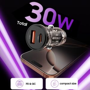 Juodas automobilinis (30W / PD30W / QC3.0) 1x-USB-A + 1x-USB-C pakrovėjas "Tech-Protect CC01 2-Port" - Image 4