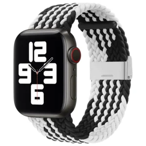 Braided Medžiaginė Bracelet Apyrankė Medžiaginė Band skirta Apple Watch 38 / 40 / 41 mm - juodos spalvos and baltos spalvos