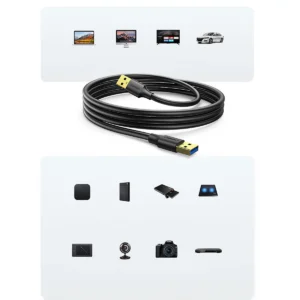 Ugreen US128 90576 USB-A 3.0 / USB-A 3.0 5Gb/s kabelis 3m - juodos spalvos - Image 7