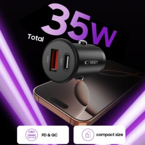 Juodas automobilinis (35W / PD35W / QC3.0) 1x-USB-A + 1x-USB-C pakrovėjas "Tech-Protect CC02 2-Port" - Image 5