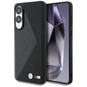 Dėklas BMW Leather Oversized Stripes MagSafe skirtas Samsung Galaxy S25 Edge juodos spalvos