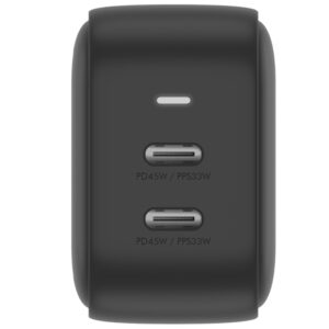 ENERGEA laidinis įkroviklis 2xUSB-C PD-PPS 45W2C juodos spalvos US+EU Travelite GAN45 - Image 3