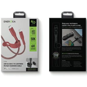ENERGEA kabelis Flow USB-C - LightningC94 MFI 1.5m raudonos spalvos 60W 3A PD Fast Charge - Image 6