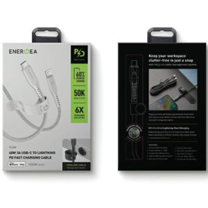 ENERGEA kabelis Flow USB-C - LightningC94 MFI 1.5m baltos spalvos 60W 3A PD Fast Charge - Image 6