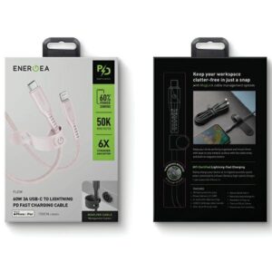 ENERGEA kabelis Flow USB-C - LightningC94 MFI 1.5m rožinės spalvos 60W 3A PD Fast Charge - Image 6