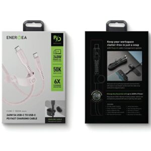 ENERGEA kabelis Flow USB-C - USB-C1.5m rožinės spalvos 240W 5A PD Fast Charge - Image 6
