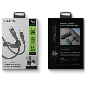 ENERGEA kabelis Flow USB-C - USB-CDigital Display 1.5m juodos spalvos 240W 5A PD Fast Charge - Image 6