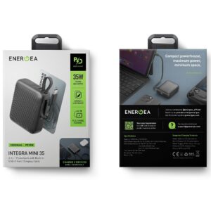 PowerBank Energea Integra Mini 35 10000mAh kabelis USB-C PD35W pilkos spalvos - Image 8