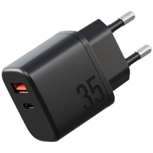 Laidinis įkroviklis Bazic Goport Velox Kit 1xUSB-C 1xUSB-A GaN 35W su pintu kabeliu juodos spalvos - Image 2