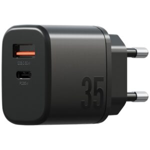 Laidinis įkroviklis Bazic Goport Velox Kit 1xUSB-C 1xUSB-A GaN 35W su pintu kabeliu juodos spalvos - Image 4