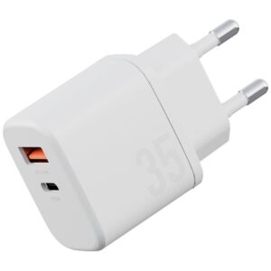 Laidinis įkroviklis Bazic Goport Velox Kit 1xUSB-C 1xUSB-A GaN 35W su pintu kabeliu baltos spalvos - Image 2