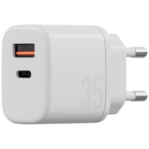 Laidinis įkroviklis Bazic Goport Velox Kit 1xUSB-C 1xUSB-A GaN 35W su pintu kabeliu baltos spalvos - Image 4