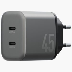 Laidinis įkroviklis Energea Ampcharge GaN45 2xUSB-C PD/PPS/QC3.0 45W pilkos spalvos - Image 4