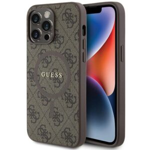 Guess GUHMP13LG4GFRW Apple iPhone 13 Pro / 13 6.1" rudos spalvos dėklas 4G Collection Leather Metal Logo - Image 1