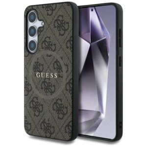 Dėklas Guess Leather 4G Colored Ring Classic Logo MagSafe Samsung Galaxy S25 Plus rudos spalvos