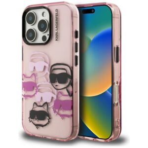 Dėklas Karl Lagerfeld IML Multi K&C Head Pattern skirtas Apple iPhone 16 Pro Max rožinės spalvos