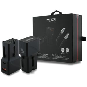 Laidinis įkroviklis TUMI Travel Adapter 25W USB-C / USB-A + Kabelis USB-C/USB-C juodos spalvos