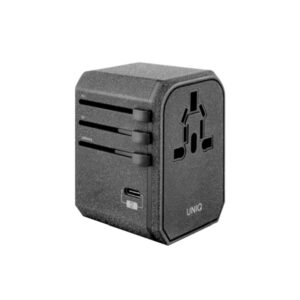 UNIQ laidinis įkroviklis Voyage World Adapter 33W+ 2xUSB + PD 18W + QC 3.0 pilkos spalvos (LITHOS Collective)