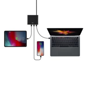 UNIQ laidinis įkroviklis HUB Surge 90W juodos spalvos 2xUSB Quick Charge 3.0 + 2xUSB-C PD 3.0 (LITHOS Collective) - Image 4