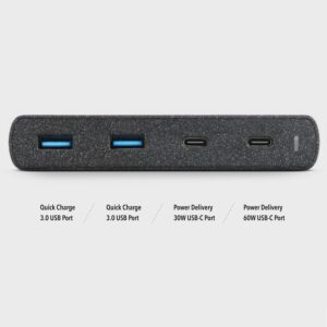 UNIQ laidinis įkroviklis HUB Surge 90W juodos spalvos 2xUSB Quick Charge 3.0 + 2xUSB-C PD 3.0 (LITHOS Collective) - Image 2