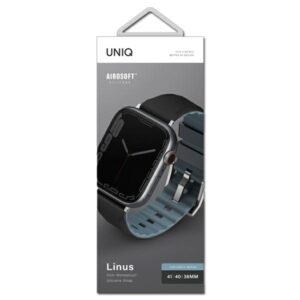 UNIQ apyrankė Linus Apple Watch Series1/2/3/4/5/6/7/8/9/SE/SE2 38/40/41mm. Airosoft Silicone juodos spalvos - Image 3