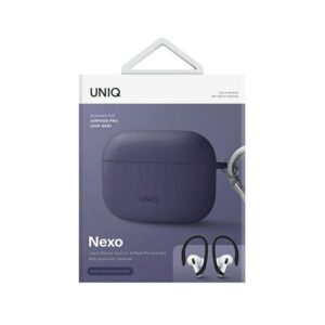 UNIQ dėklas Nexo AirPods Pro 2 gen + EarHooks Silicone (2022/2023) violetinės spalvos - Image 3