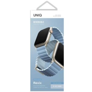 UNIQ apyrankė Revix Premium Apple WatchSeries 1/2/3/4/5/6/7/8/9/SE/SE2 38/40/41mm Edition Reversible Magnetic Leather mėlynos ir baltos spalvos - Image 3