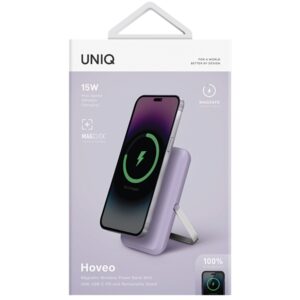 UNIQ Powerbank Hoveo 5000mAh USB-C 20WPD Fast charge Wireless Magnetic levandų spalvos - Image 7