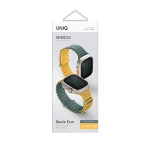 UNIQ apyrankė Revix Evo Apple Watch Series1/2/3/4/5/6/7/8/9/SE/SE2/Ultra/Ultra2 42/44/45/49mm Reversible Magnetic žalios ir geltonos spalvos - Image 6